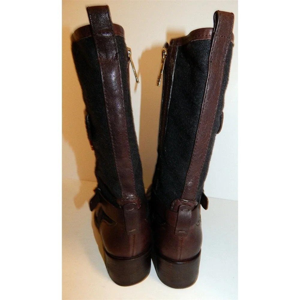 Tory Burch‎ Leona Black Flannel Brown Leather Zip Boots 7M